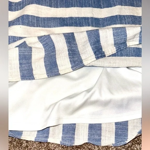 Monteau Sundress Shift Dress Sleeveless Cotton Blue Cream Stripes Small Coastal - Picture 9 of 11